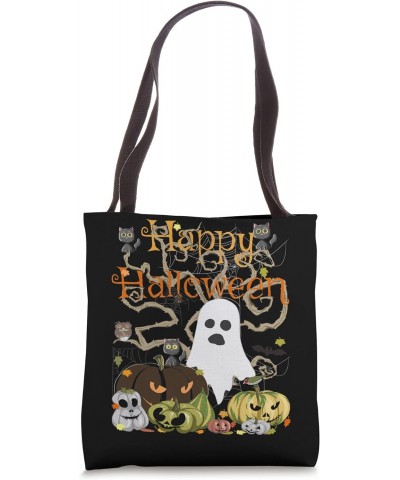 Happy Halloween Creepy Ghost & Jack-O-Lantern Evil Pumpkin Tote Bag $11.58 Totes