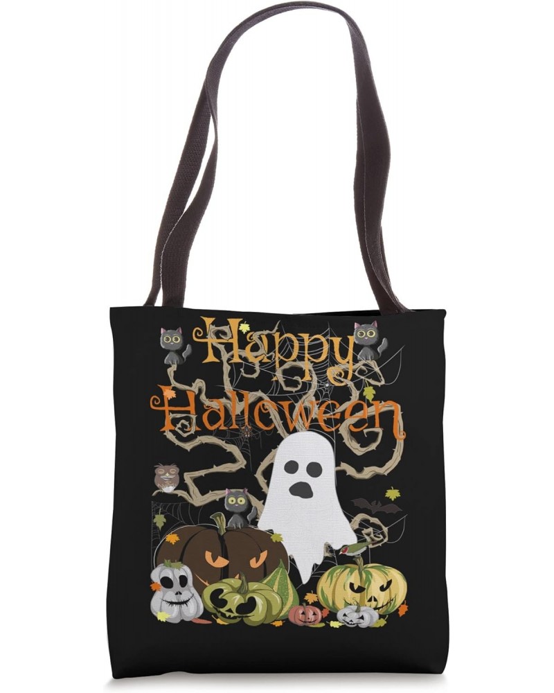 Happy Halloween Creepy Ghost & Jack-O-Lantern Evil Pumpkin Tote Bag $11.58 Totes