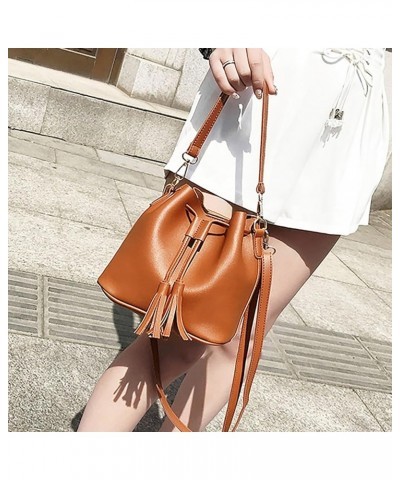 Solid Color Single Shoulder Women's Tassel Messenger Bag Drawstring Crossbody Bag PU Leather Shoulder Bag Cole Brown $11.20 S...