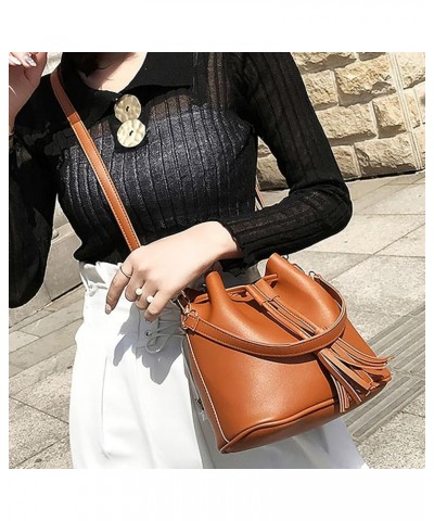 Solid Color Single Shoulder Women's Tassel Messenger Bag Drawstring Crossbody Bag PU Leather Shoulder Bag Cole Brown $11.20 S...