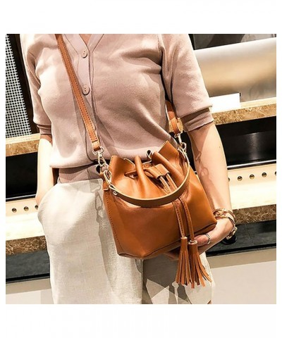 Solid Color Single Shoulder Women's Tassel Messenger Bag Drawstring Crossbody Bag PU Leather Shoulder Bag Cole Brown $11.20 S...