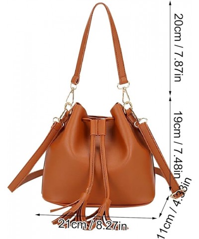 Solid Color Single Shoulder Women's Tassel Messenger Bag Drawstring Crossbody Bag PU Leather Shoulder Bag Cole Brown $11.20 S...