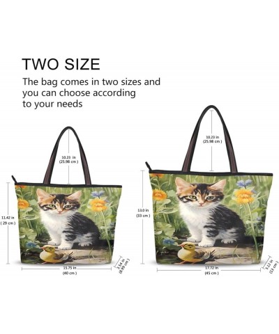 Women Tote Bags Flowers Floral Cat Duck Top Handle Satchel Handbags Shoulder Bag for Shopping 20848041 Duck Cat $8.40 Satchels