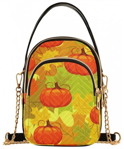 Fall Leaves Pumpkins Small Crossbody Handbag for Women Mini Over Shoulder Purse with Three Zippered Pockets Durable Sling Bag...