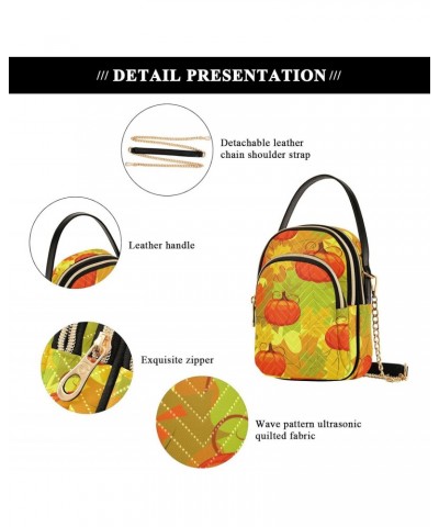 Fall Leaves Pumpkins Small Crossbody Handbag for Women Mini Over Shoulder Purse with Three Zippered Pockets Durable Sling Bag...