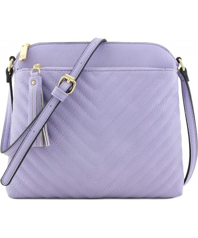 Chevron Quilted Medium Crossbody Bag with Tassel Accent Lavender $13.72 Crossbody Bags