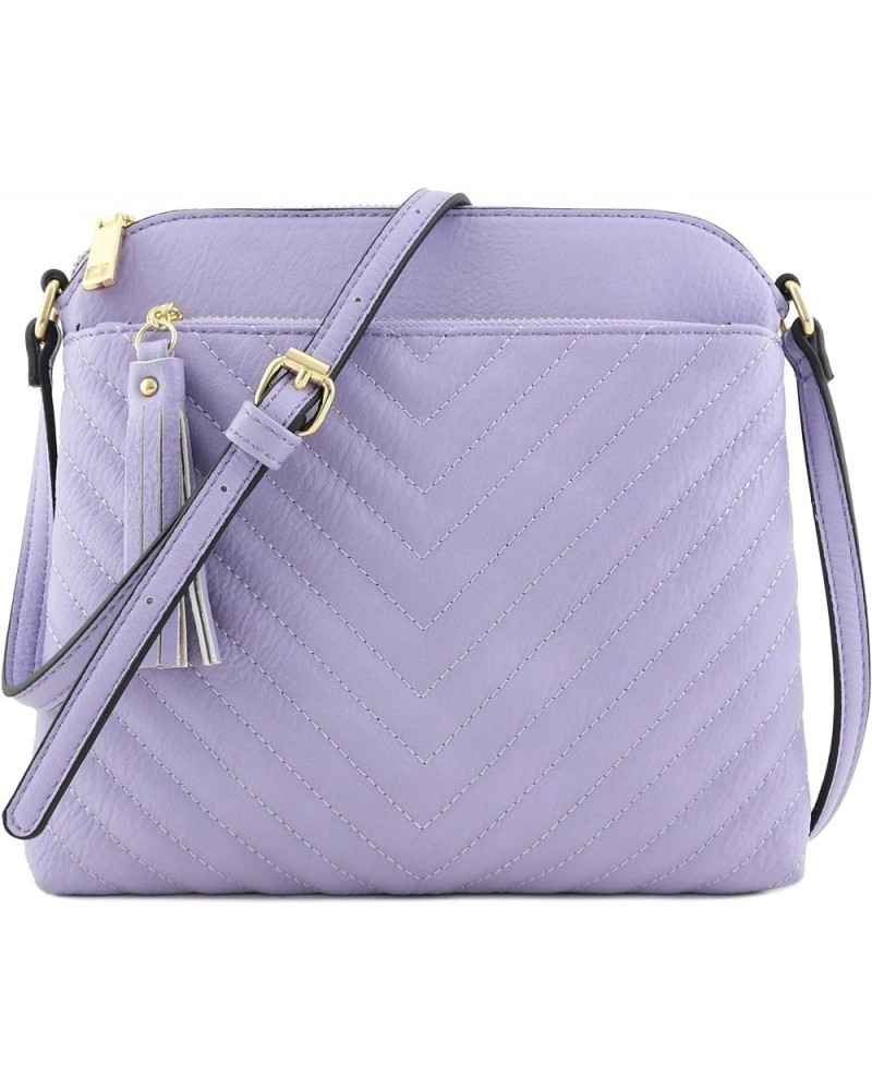 Chevron Quilted Medium Crossbody Bag with Tassel Accent Lavender $13.72 Crossbody Bags