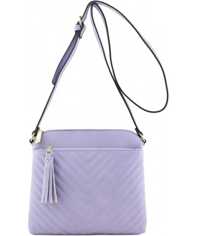 Chevron Quilted Medium Crossbody Bag with Tassel Accent Lavender $13.72 Crossbody Bags