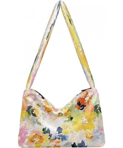 Floral Colorful Tie Dye Crossbody Hobo Handbag, Fluffy Tote Women Shoulder Bag Floral Colorful Watercolor2 $12.59 Totes