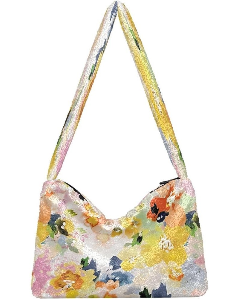 Floral Colorful Tie Dye Crossbody Hobo Handbag, Fluffy Tote Women Shoulder Bag Floral Colorful Watercolor2 $12.59 Totes