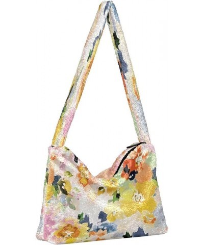 Floral Colorful Tie Dye Crossbody Hobo Handbag, Fluffy Tote Women Shoulder Bag Floral Colorful Watercolor2 $12.59 Totes