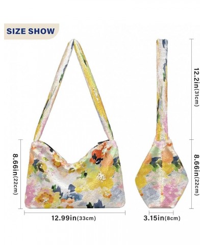 Floral Colorful Tie Dye Crossbody Hobo Handbag, Fluffy Tote Women Shoulder Bag Floral Colorful Watercolor2 $12.59 Totes