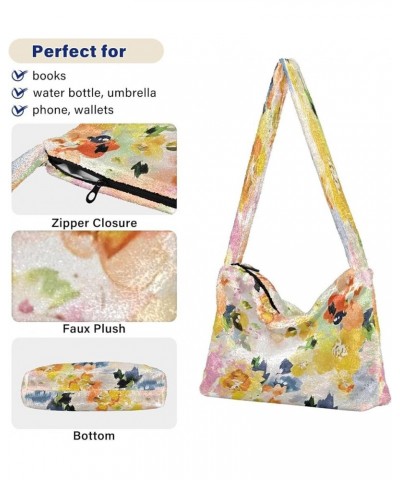 Floral Colorful Tie Dye Crossbody Hobo Handbag, Fluffy Tote Women Shoulder Bag Floral Colorful Watercolor2 $12.59 Totes