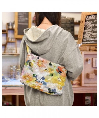 Floral Colorful Tie Dye Crossbody Hobo Handbag, Fluffy Tote Women Shoulder Bag Floral Colorful Watercolor2 $12.59 Totes