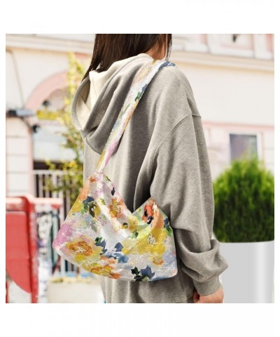 Floral Colorful Tie Dye Crossbody Hobo Handbag, Fluffy Tote Women Shoulder Bag Floral Colorful Watercolor2 $12.59 Totes