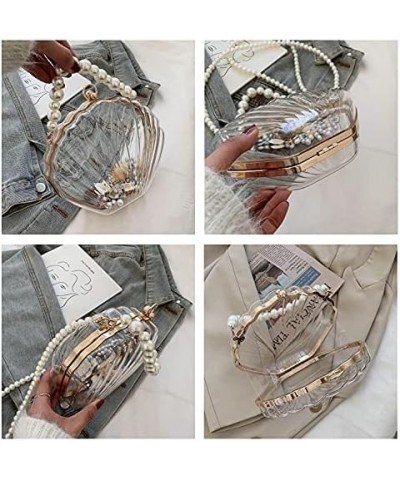 Women's Evening Bag Transparent Shell Acrylic Clutch Purse Pearl Top-handle Wedding Crossbody Bag for Women Black $15.21 Even...