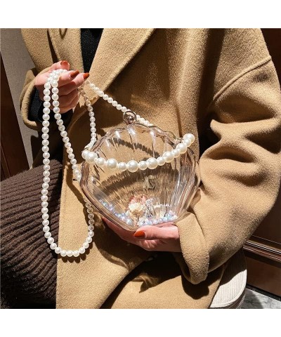 Women's Evening Bag Transparent Shell Acrylic Clutch Purse Pearl Top-handle Wedding Crossbody Bag for Women Black $15.21 Even...