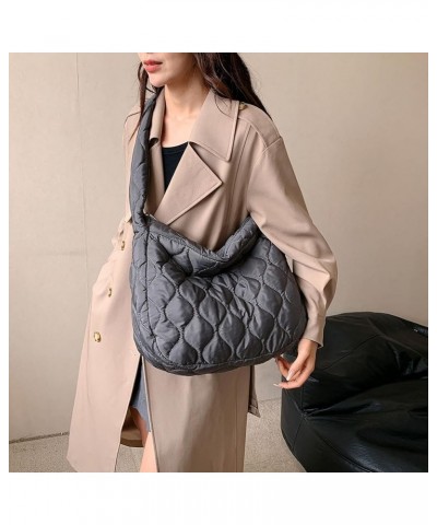 Women Padding Shoulder Bag Versatile Large Puffy Handbags Casual Zipper Hobo Bag Lightweight Soft Travel Shopping Bag Grey $9...