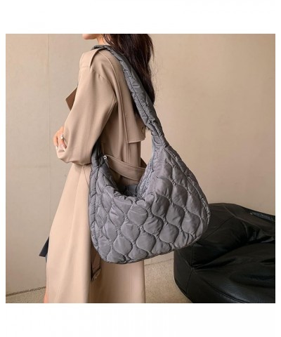 Women Padding Shoulder Bag Versatile Large Puffy Handbags Casual Zipper Hobo Bag Lightweight Soft Travel Shopping Bag Grey $9...