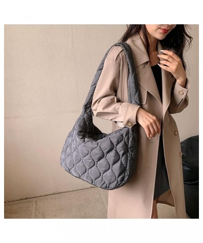 Women Padding Shoulder Bag Versatile Large Puffy Handbags Casual Zipper Hobo Bag Lightweight Soft Travel Shopping Bag Grey $9...