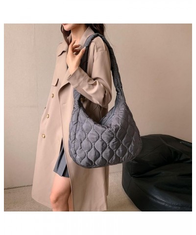 Women Padding Shoulder Bag Versatile Large Puffy Handbags Casual Zipper Hobo Bag Lightweight Soft Travel Shopping Bag Grey $9...