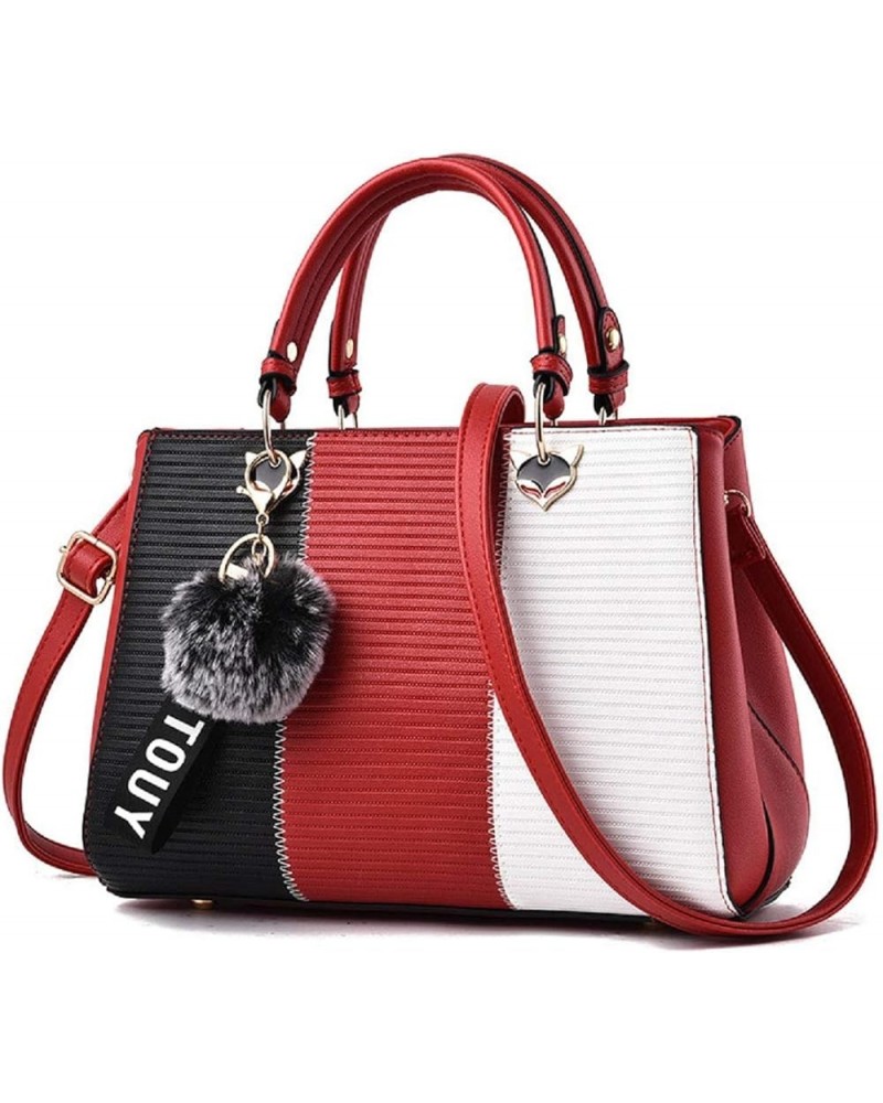 Women's Handbags Purses Tote Shoulder Bag With Pompom Top Handle Satchel Bag for Work Wine $27.31 Totes