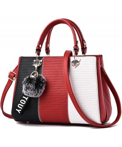 Women's Handbags Purses Tote Shoulder Bag With Pompom Top Handle Satchel Bag for Work Wine $27.31 Totes