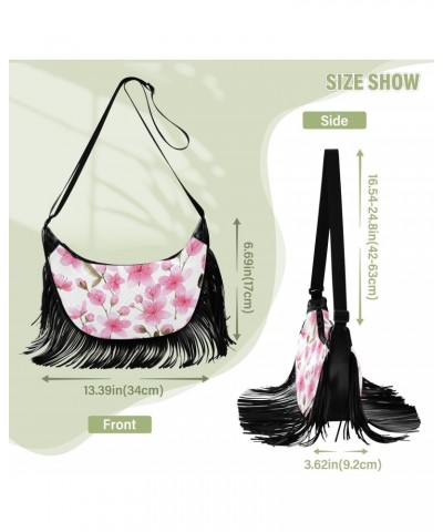 Spring Pink Cherry Flowers Fringe Bags for Women Cross Body Bag Tassel Shoulder Bag Satchel $12.96 Crossbody Bags