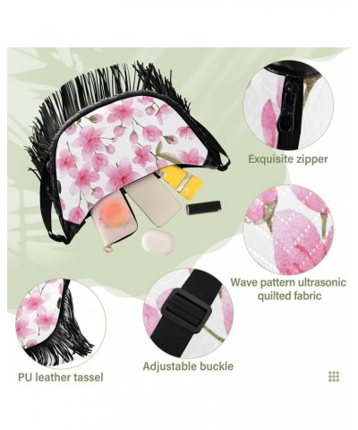 Spring Pink Cherry Flowers Fringe Bags for Women Cross Body Bag Tassel Shoulder Bag Satchel $12.96 Crossbody Bags