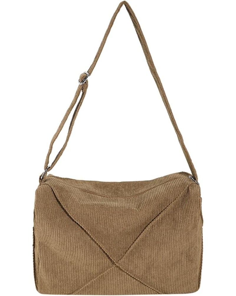 Trendy Corduroy Shoulder Bag Fashionable and Functional Crossbody Bags for Men and Women Khaki $11.45 Crossbody Bags