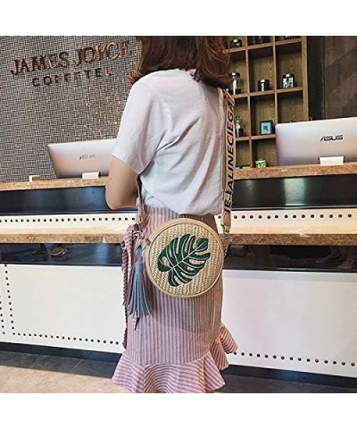 Mini Woven Shoulder Crossbody Handbag Straw Embroider Shoulder Bags Small Satchel Purse Leaf $14.71 Satchels