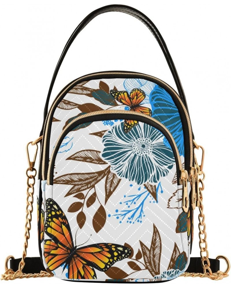 Beautiful Flowers Butterflies Crossbody Bag for Women Cell Phone Purse Wallet with Removable Chain Shoulder Handbag for Work ...