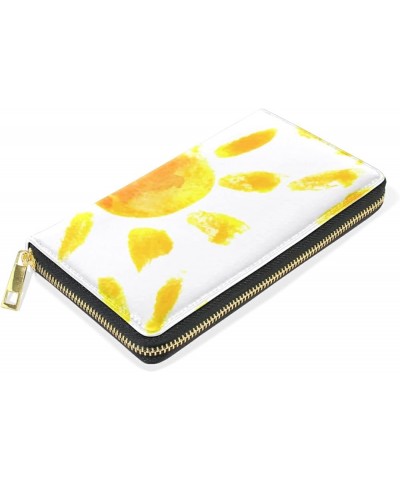 Hand Drawn Watercolor Sun Leather Long Wallet Organizer with Zipper Purse Clutch Bag for Women Men 4.13"(L) x 7.48"(W) Multi ...