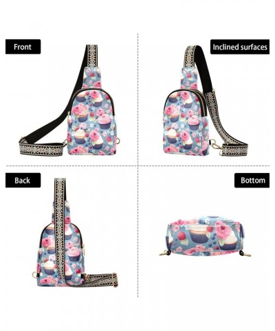 Sling Bag for Women Floral Cupcake Pattern Crossbody Bag Small Chest Bag Shoulder Bag Cell Phone Purse for Casual Travel Hiki...