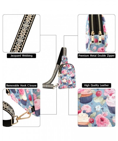 Sling Bag for Women Floral Cupcake Pattern Crossbody Bag Small Chest Bag Shoulder Bag Cell Phone Purse for Casual Travel Hiki...