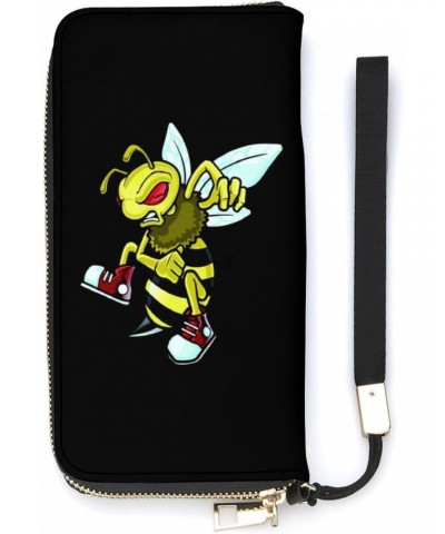 Angry Bee Wristlet Wallet Leather Long Card Holder Purse Slim Clutch Handbag for Women $25.97 Wristlets