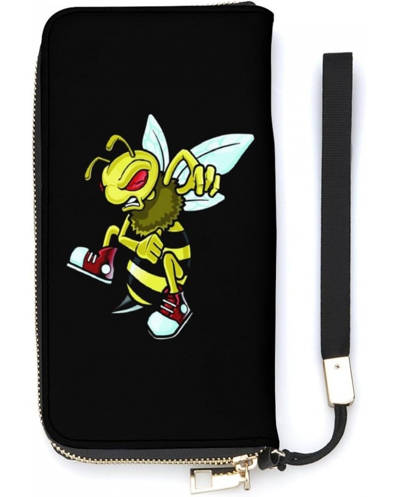 Angry Bee Wristlet Wallet Leather Long Card Holder Purse Slim Clutch Handbag for Women $25.97 Wristlets