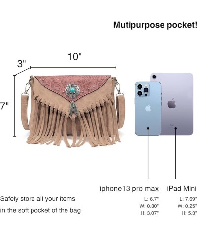 Small Crossbody Bags for Women Crossbody Handbag Fringe Purse Tassel Shoulder Bag Turquoise Concho Wallet Pink $15.36 Crossbo...