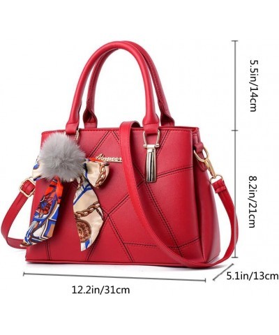 Top-handle Handbags Purse Soft PU Leather Crossbody Shoulder Bag Satchel with Bowknot Plush Ball Pendant Wine $12.49 Hobo Bags