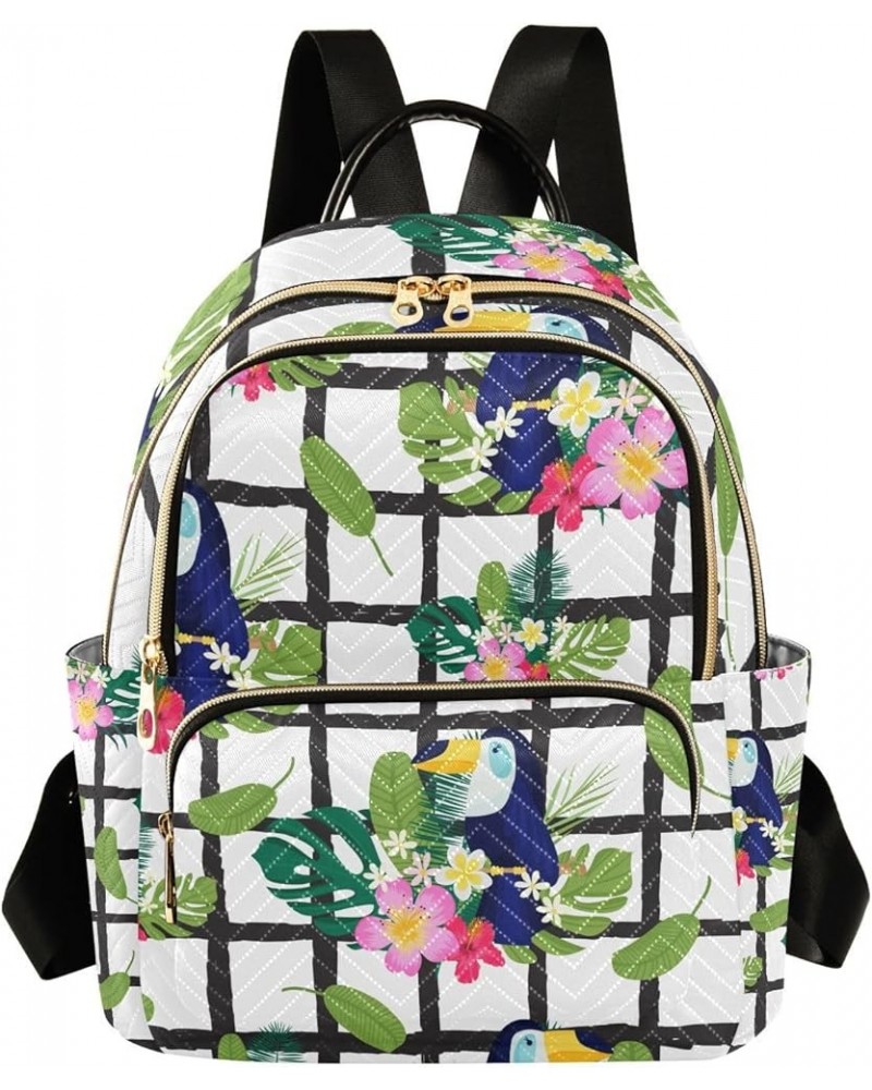 Bird Women Backpack Toucan Bird Flower Anti-Theft Travel Backpack with Luggage Belt Lightweight Handbag Lady Purse Roomy Doub...