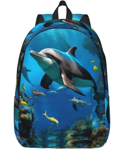 3d Underwater World Fish Dolphi Print Unisex Canvas Bag Canvas Shoulder Pouch Pack Lightweight Backpack For Woman Lady Black ...