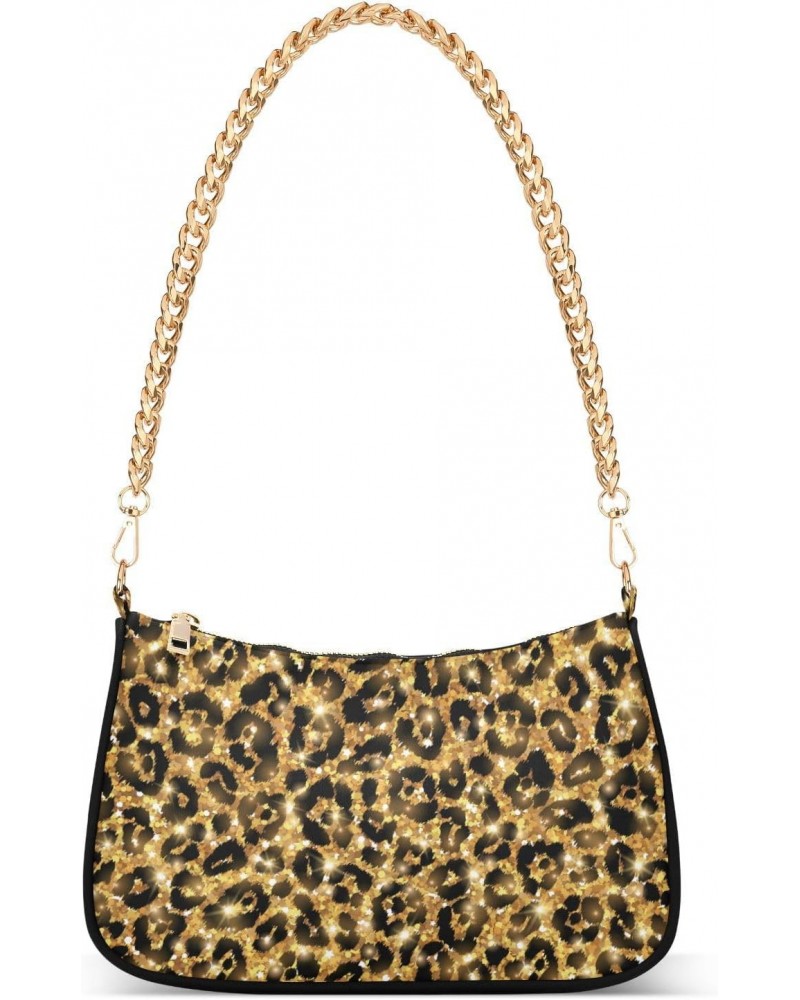 Shoulder Bag Leopard Wild Animal Print Golden Glitter Women Clutch Handbag Shoulder Purch Boho Bag Date Chain Bag Tote Bag Sp...