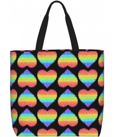 Women'S Soft Tote Shoulder Bag Lgbt-Gilter-Rainbow-Gay Foldable Travel Purse With Zipper Closure $13.37 Totes