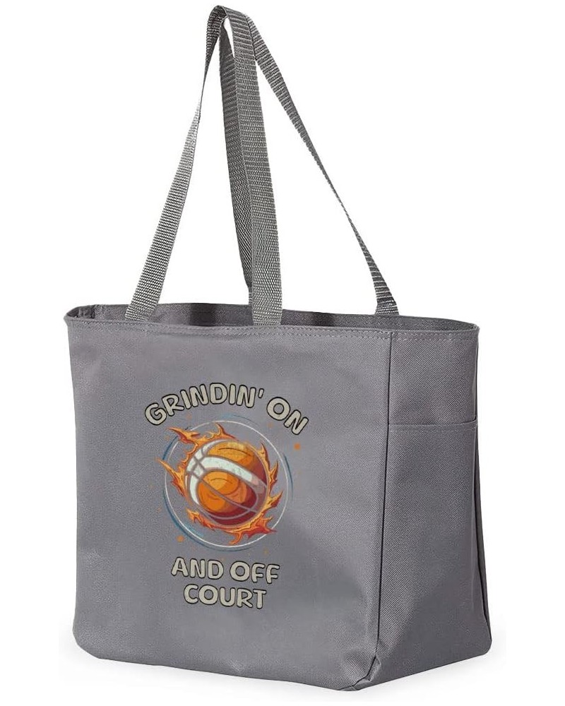 Chasin' Championships and Diploma Tote Bag with Pocket - Basketball Lovers Bags - Gifts for Sports Fans Gray $18.02 Totes