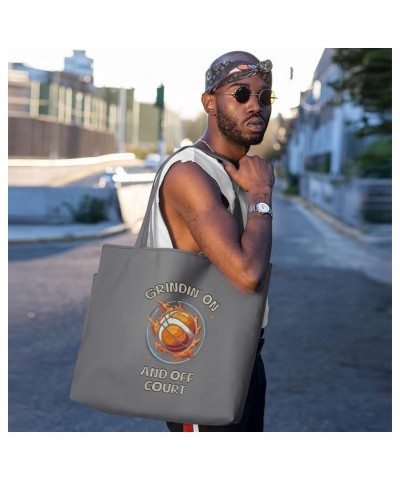 Chasin' Championships and Diploma Tote Bag with Pocket - Basketball Lovers Bags - Gifts for Sports Fans Gray $18.02 Totes