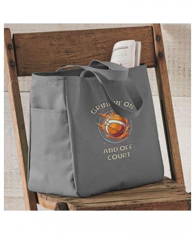 Chasin' Championships and Diploma Tote Bag with Pocket - Basketball Lovers Bags - Gifts for Sports Fans Gray $18.02 Totes