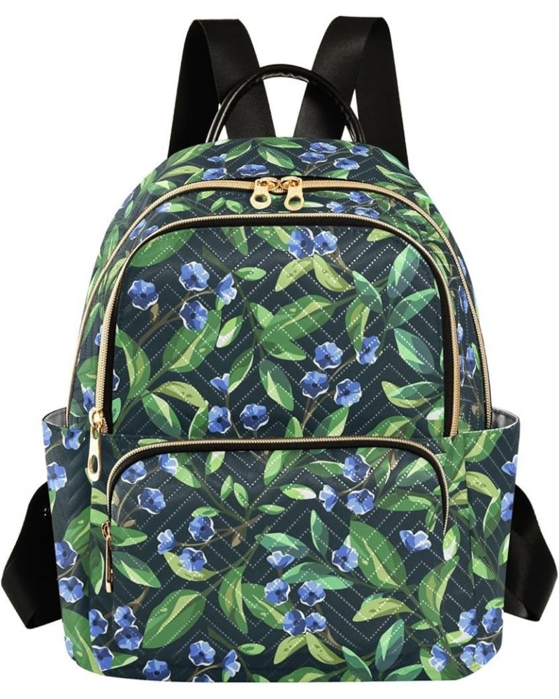 Mini Backpack for Women, Small Blue Flowers Green Leaves Travel Backpack Purse for Ladies, Small Bookbag Daypack Shoulder Bag...