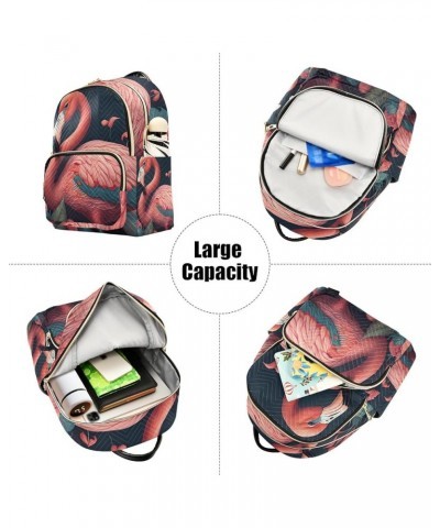 Small Fashion Backpack for Women Elegant Flamingo Painting Print Ladies Travel Daypack Aesthetic Shoulder Bag 11.4×6.1×14.1 I...