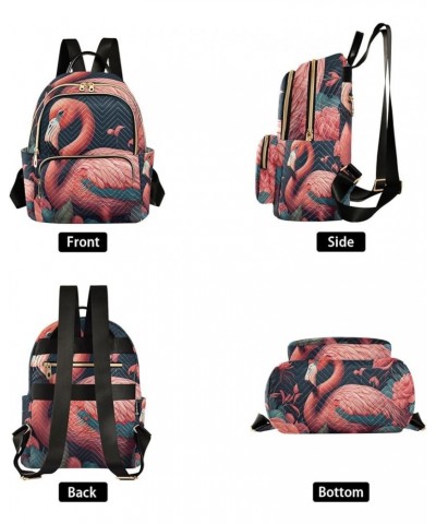 Small Fashion Backpack for Women Elegant Flamingo Painting Print Ladies Travel Daypack Aesthetic Shoulder Bag 11.4×6.1×14.1 I...