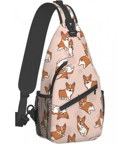 Cartoon Corgis Pattern Sling Backpack Crossbody Shoulder Bag Travel Hiking Daypack for Women Men $14.20 Crossbody Bags